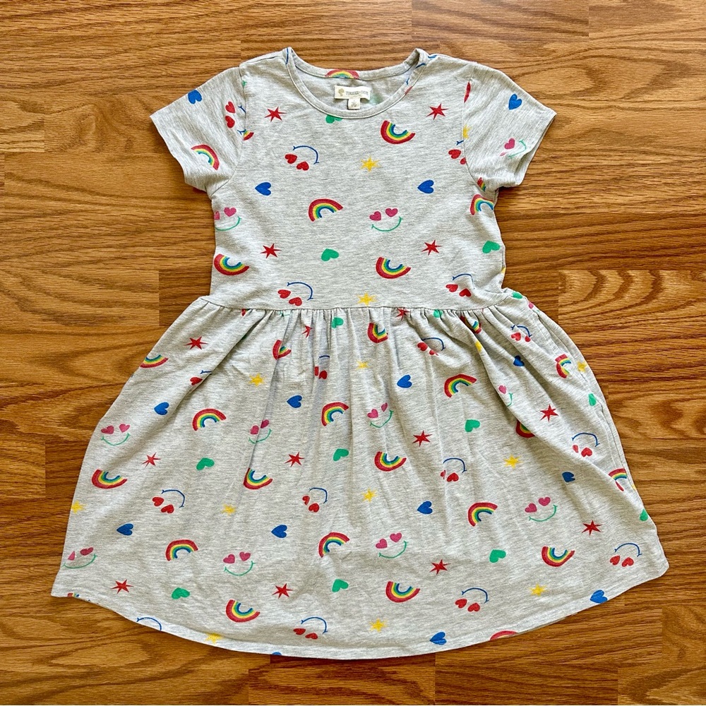 Tucker + Tate Girls Dress Size 8 Rainbow Hearts Heather Gray Cotton Blend EUC!